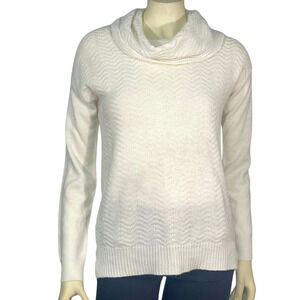 3-FOR-$30 89th  Madison Sz S Cowl Neck Knit Sweater Pullover Herringbone White